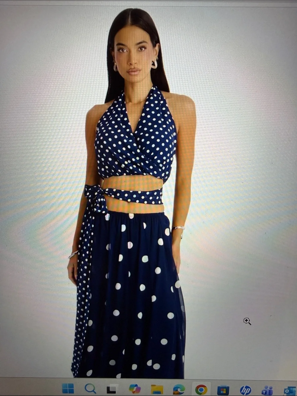 Fashion Nova Navy and White Polka Dot Maxi Skirt Set